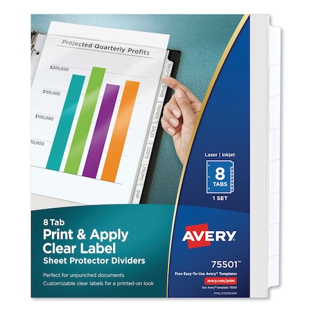 Avery Dennison Label Dividers, w/Pockets, 8-Tab, PK8 75501